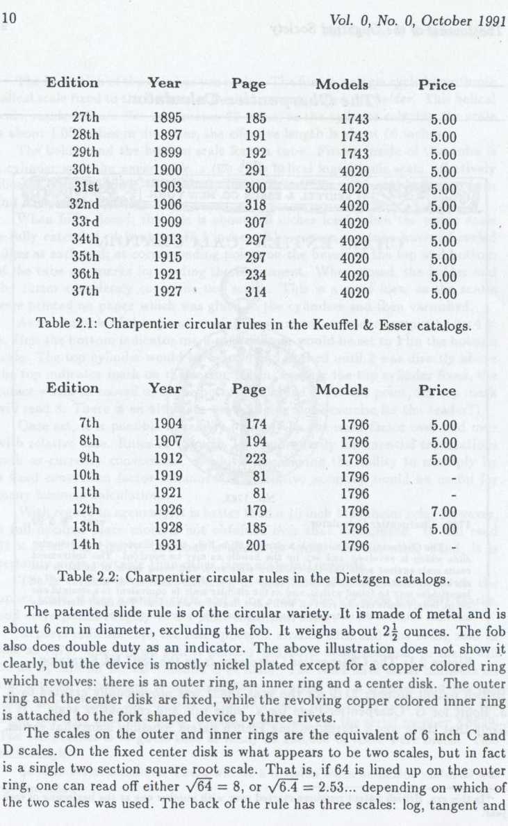 Charpentier Calculator Excerpt From the Journal of the Oughtred Society Vol 0 No. 0 1991 pg 10 by Bob Otnes